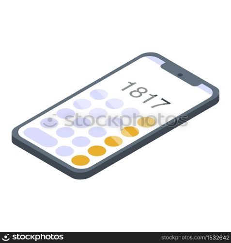 Smartphone calculator icon. Isometric of smartphone calculator vector icon for web design isolated on white background. Smartphone calculator icon, isometric style