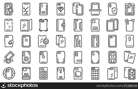 Smartphone case icons set outline vector. Cover case. Glass crash. Smartphone case icons set outline vector. Cover case