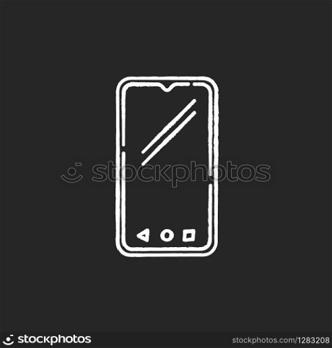 Smartphone chalk white icon on black background. Mobile, cell phone. Pocket personal computer. Cellular telephone. Touchscreen. Touch display. Handheld device. Isolated vector chalkboard illustration