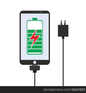 Smartphone charging, flat design. Smartphone charging, flat design, vector illustration on white background. Smartphone charging, flat design