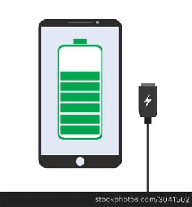 Smartphone charging, flat design. Smartphone charging, flat design, vector illustration on white background. Smartphone charging, flat design