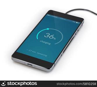 Smartphone Charging Realistic. Realistic black 3d smartphone mobile device charging isolated on white background vector illustration