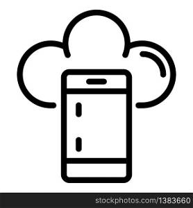 Smartphone cloud icon. Outline smartphone cloud vector icon for web design isolated on white background. Smartphone cloud icon, outline style