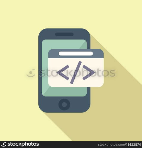 Smartphone code developer icon flat vector. Build team coder. Html service. Smartphone code developer icon flat vector. Build team coder