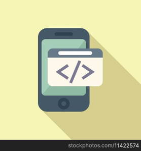 Smartphone code developer icon flat vector. Build team coder. Html service. Smartphone code developer icon flat vector. Build team coder