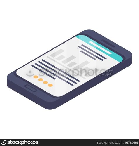 Smartphone data icon. Isometric of smartphone data vector icon for web design isolated on white background. Smartphone data icon, isometric style