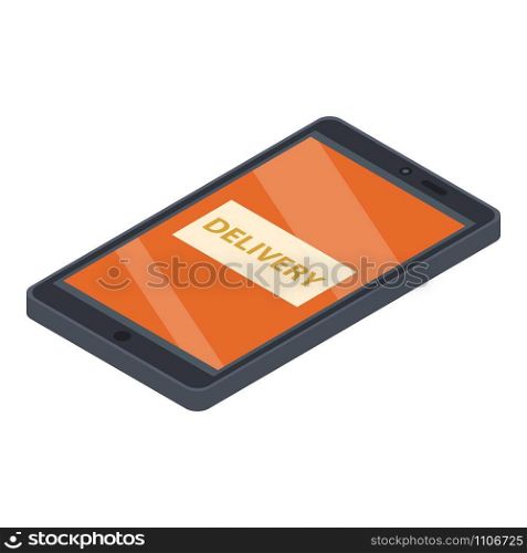 Smartphone delivery search icon. Isometric of smartphone delivery search vector icon for web design isolated on white background. Smartphone delivery search icon, isometric style
