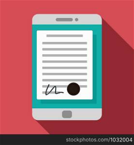 Smartphone digital contract icon. Flat illustration of smartphone digital contract vector icon for web design. Smartphone digital contract icon, flat style