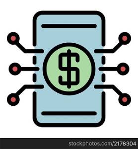 Smartphone digital money icon. Outline smartphone digital money vector icon color flat isolated. Smartphone digital money icon color outline vector