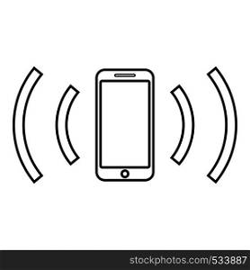 Smartphone emits radio waves Sound wave Emitting waves concept icon outline black color vector illustration flat style simple image