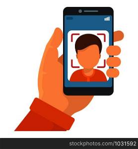 Smartphone face recognition icon. Flat illustration of smartphone face recognition vector icon for web design. Smartphone face recognition icon, flat style