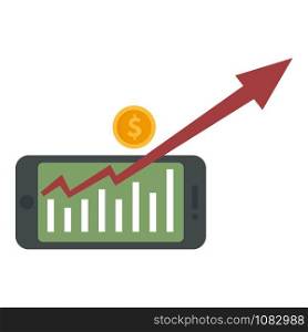 Smartphone finance graph icon. Flat illustration of smartphone finance graph vector icon for web design. Smartphone finance graph icon, flat style