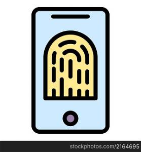 Smartphone fingerprint identification icon. Outline smartphone fingerprint identification vector icon color flat isolated. Smartphone fingerprint identification icon color outline vector