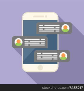 Smartphone forum icon flat vector. Online chat. Media group. Smartphone forum icon flat vector. Online chat