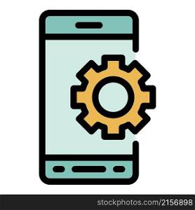 Smartphone gear wheel icon. Outline smartphone gear wheel vector icon color flat isolated. Smartphone gear wheel icon color outline vector