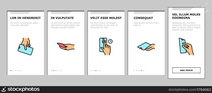 Smartphone Gesture Onboarding Mobile App Page Screen Vector. Zooming And Swiping, Press And Holding Finger On Smartphone Screen, Tapping On Phone Display Illustrations. Smartphone Gesture Onboarding Icons Set Vector