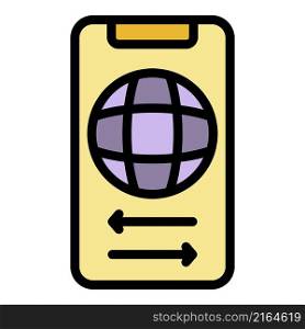 Smartphone global money transfer icon. Outline smartphone global money transfer vector icon color flat isolated. Smartphone global money transfer icon color outline vector