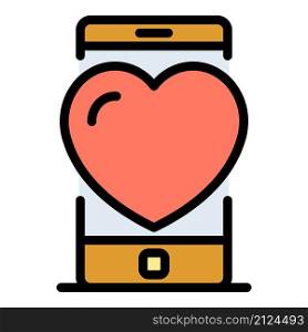Smartphone heart icon. Outline smartphone heart vector icon color flat isolated. Smartphone heart icon color outline vector