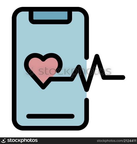 Smartphone heart monitoring icon. Outline smartphone heart monitoring vector icon color flat isolated. Smartphone heart monitoring icon color outline vector