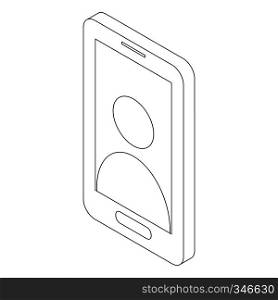 Smartphone icon in isometric 3d style isolated on white background. Mobile phone with avatar icon. Smartphone icon, isometric 3d style