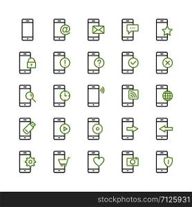 Smartphone Icons. Set of Icons on a White Background.