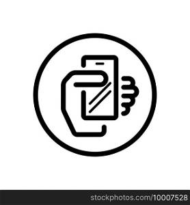 Smartphone in a hand. Mobile payment technology. Commerce outline icon in a circle. Isolated vector illustration