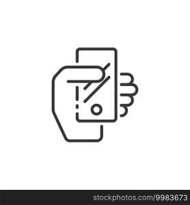 Smartphone in a hand thin line icon. Mobile payment technology. Isolated outline commerce vector illustration