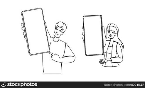 smartphone in hand vector. phone cellphone, screen device, blank business, touch digital smartphone in hand character. people Illustration. smartphone in hand vector