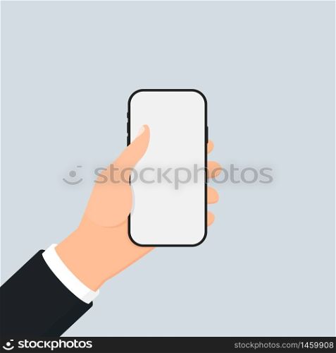 Smartphone in hand white screen concept