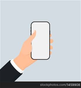 Smartphone in hand white screen concept