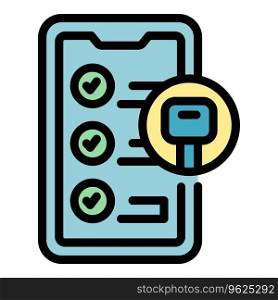 Smartphone key icon outline vector. Business point. List check color flat. Smartphone key icon vector flat