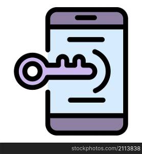 Smartphone key protection icon. Outline smartphone key protection vector icon color flat isolated. Smartphone key protection icon color outline vector