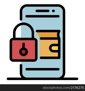 Smartphone locked wallet icon. Outline smartphone locked wallet vector icon color flat isolated. Smartphone locked wallet icon color outline vector