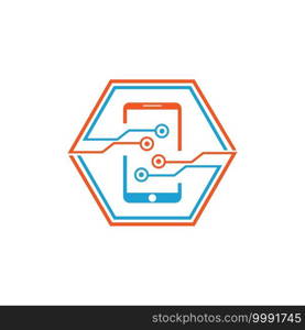 Smartphone logo design. Mobile phone concept sign. Modern electronic technology symbol Vector illustration.