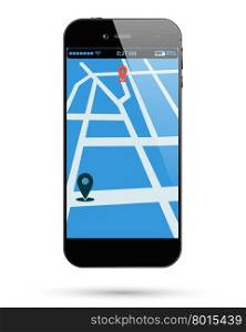 Smartphone map location. Smart phone map location. Smartphone location mark map. Mobile phone location point. Vector illustration.