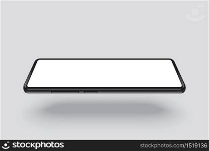 smartphone mockup black frame with white blank screen horizontal angles views.