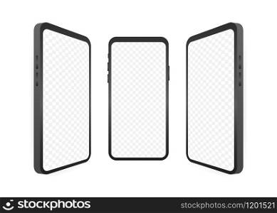 Smartphone mockup. Cellphone frame with blank display isolated templates. Vector stock illustration. Smartphone mockup. Cellphone frame with blank display isolated templates. Vector stock illustration.