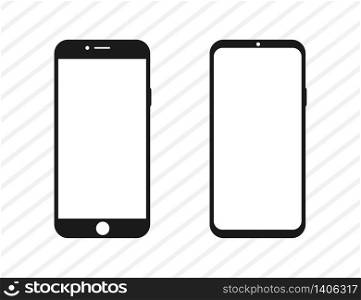 Smartphone mockup illustration. Black vector phone with white screen. Mobile isolated device template. Vector EPS 10. Cellphone display mock up.