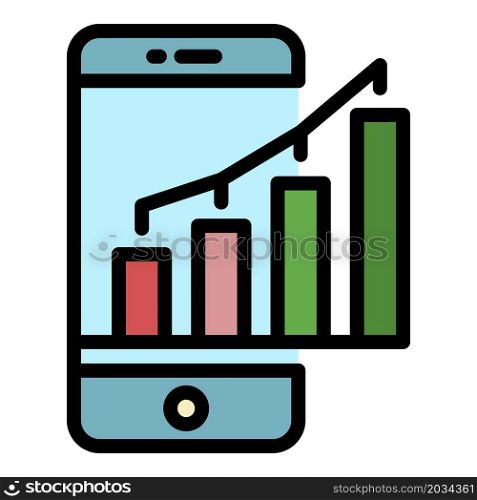 Smartphone money chart icon. Outline smartphone money chart vector icon color flat isolated. Smartphone money chart icon color outline vector