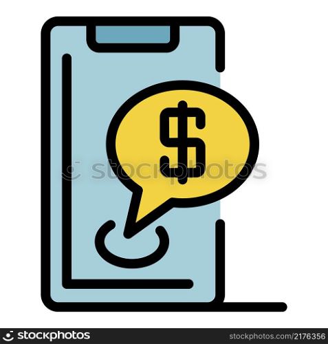 Smartphone money chat icon. Outline smartphone money chat vector icon color flat isolated. Smartphone money chat icon color outline vector