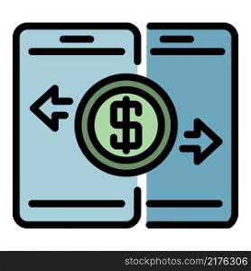 Smartphone money transfer icon. Outline smartphone money transfer vector icon color flat isolated. Smartphone money transfer icon color outline vector