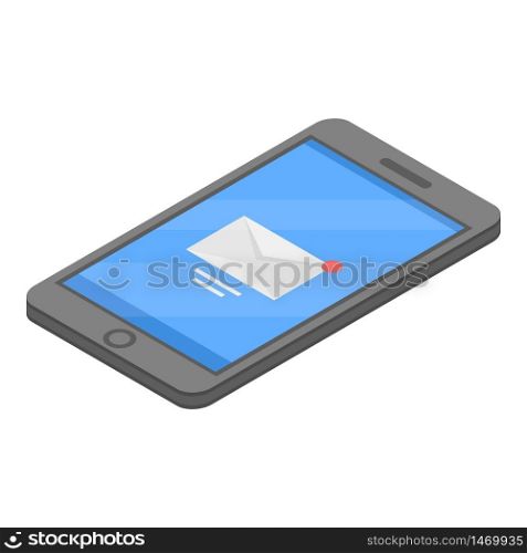 Smartphone new mail icon. Isometric of smartphone new mail vector icon for web design isolated on white background. Smartphone new mail icon, isometric style