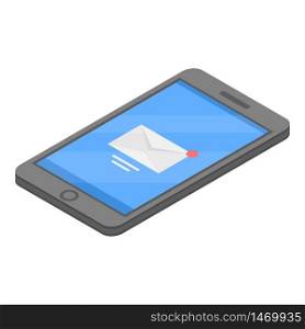 Smartphone new mail icon. Isometric of smartphone new mail vector icon for web design isolated on white background. Smartphone new mail icon, isometric style