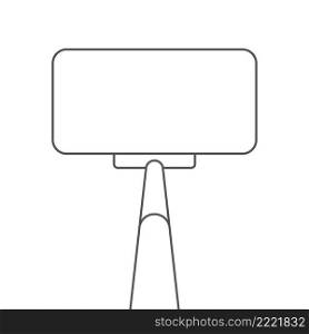 Smartphone on a selfie stick. Monopod selfie stick with empty cellphone screen. Flat line vector illustration isolated on white background.. Smartphone on a selfie stick. Flat line vector illustration isolated on white