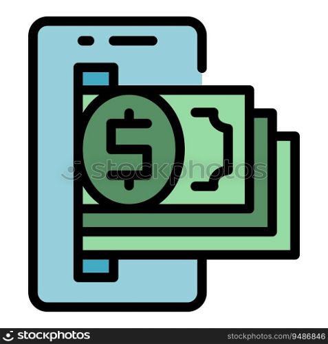 Smartphone online money icon outline vector. Card digital. App bank color flat. Smartphone online money icon vector flat