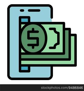 Smartphone online money icon outline vector. Card digital. App bank color flat. Smartphone online money icon vector flat