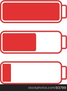 Smartphone or cell phone low battery icon. Low energy symbol. Flat vector illustration.. Smartphone or cell phone low battery icon. Low energy symbol. Flat vector illustration. Red and white.