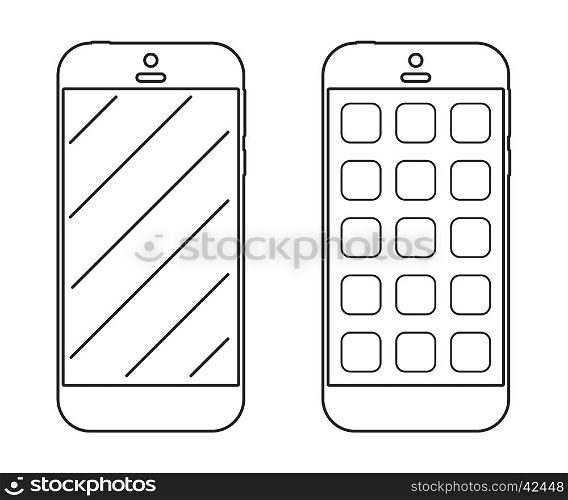 Smartphone outline icon. Smartphone outline icon. Two smartphones. Vector illustration
