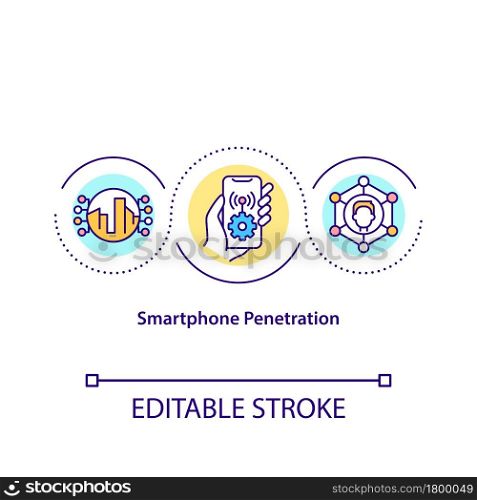 Smartphone penetration concept icon. Technology penetration abstract idea thin line illustration. Number of sim cards and users. Vector isolated outline color drawing. Editable stroke. Smartphone penetration concept icon