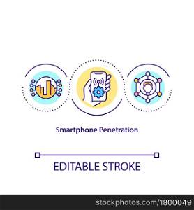 Smartphone penetration concept icon. Technology penetration abstract idea thin line illustration. Number of sim cards and users. Vector isolated outline color drawing. Editable stroke. Smartphone penetration concept icon